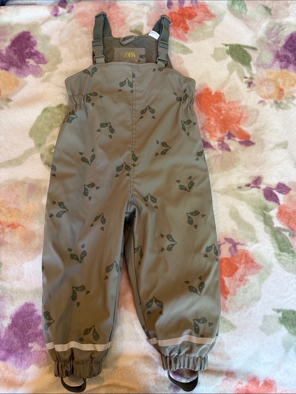 Zara Kids Olive Green Overalls with Fox Print